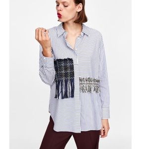 Zara Contrast Tweed pinstripe button down Shirt